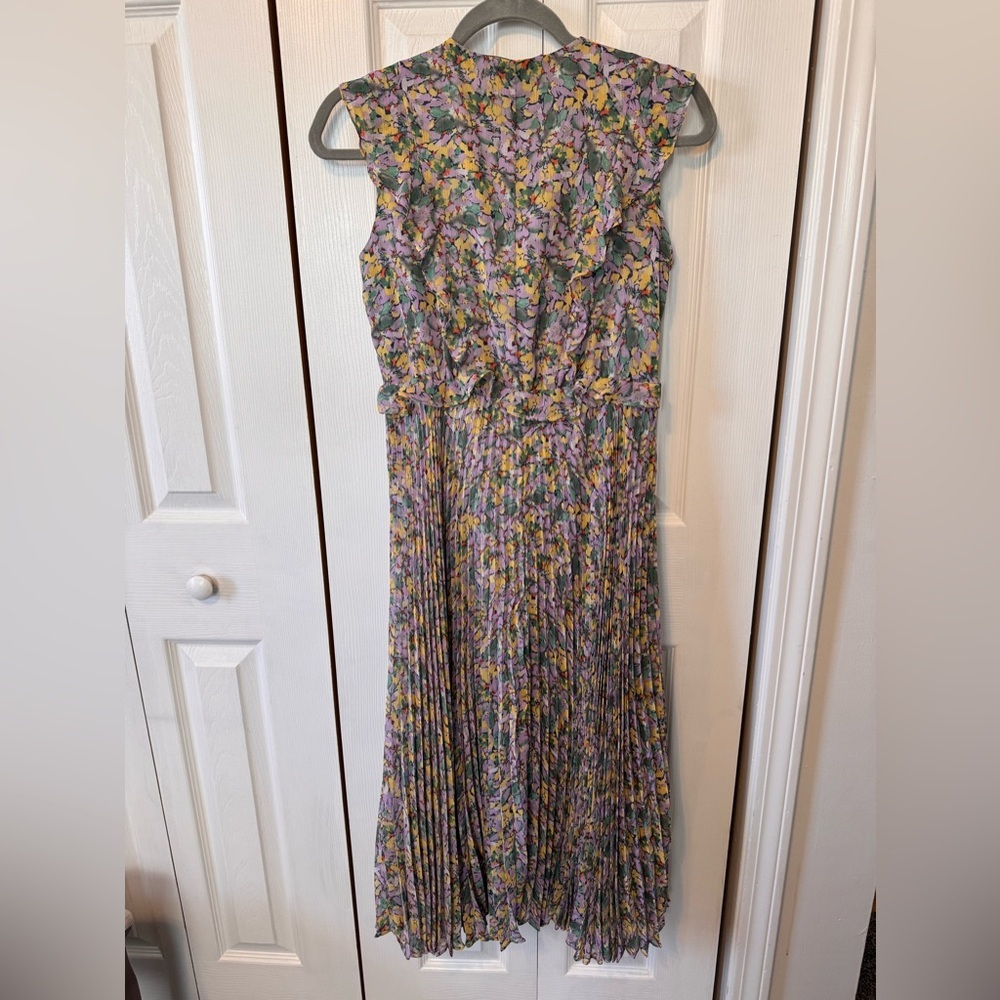 Banana Republic Sleeveless Floral Ruffle Pleated Midi Dress Sz XS Deep VNeck NWT - Picture 7 of 12